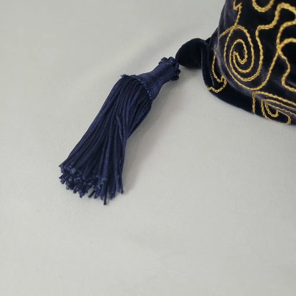 Velvet Navy Blue Gold Tassel Whimsigoth Throw Pillow Square 16